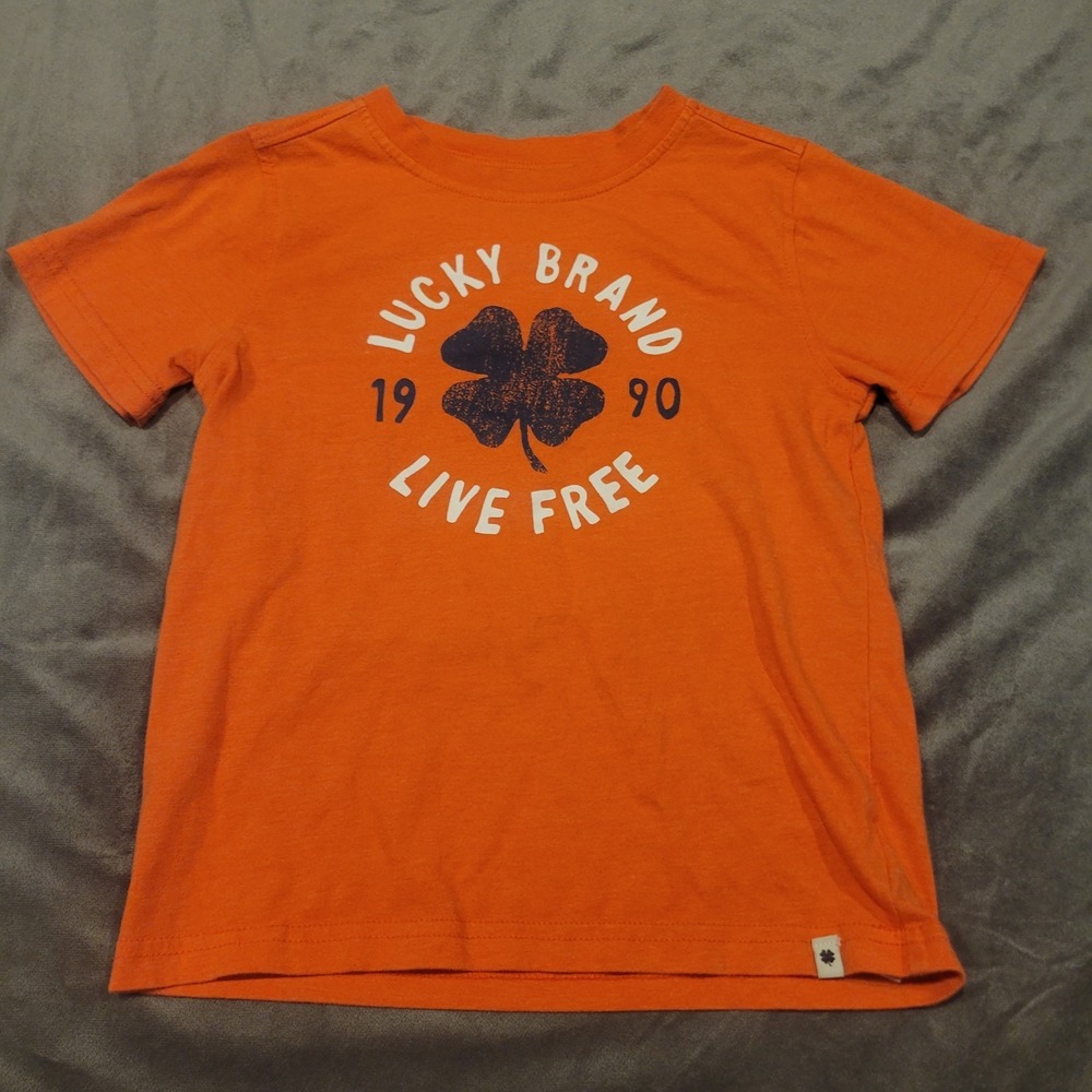 Lucky JEANS BRAND Boys Shirt SPELLOUT Design Cotton Casual ORANGE Graphic Tee